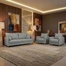 Conjunto Sofá 02 Lugares Living Córdoba e Duas Poltronas Tecido Linho Cinza Claro