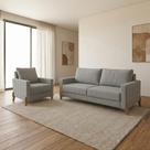 Conjunto Sofá 02 Lugares Living Topázio e Uma Poltrona Tecido Linho Cinza Claro