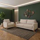 Conjunto Sofá 02 Lugares Living Topázio e Uma Poltrona Tecido Linho Cru