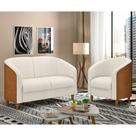 Conjunto Sofá 2 Lugares e Poltrona Dolar material sintético Caramelo Bouclé Suave Off White - Sallar Home