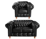 Conjunto Sofá 2 Lugares e Poltrona Luis Xv Chesterfield Vintage Preto