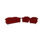 Conjunto Sofá 3 Lugares + 2 Poltronas Chesterfield Merlo- Suede Vermelho / decoração, sala de estar, recepção, barbearia