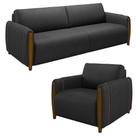 Conjunto Sofá 3 Lugares 223cm e Poltrona 98cm Amaranto M22 PU Preto - Mpozenato