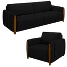 Conjunto Sofá 3 Lugares 223cm e Poltrona 98cm Amaranto M22 Veludo Preto - Mpozenato