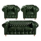 Conjunto Sofá 3 Lugares e 2 Poltrona Chesterfield Luís XV Vintage Retrô Capitonê material sintético