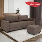 Conjunto Sofá 3 Lugares e Puff Herval Clean, Linho Marrom