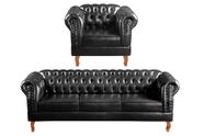 Conjunto Sofá Chesterfield 3 Lugares + 1 Poltrona Dom Pedro Preto