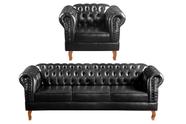 Conjunto Sofá Chesterfield 3 Lugares + 1 Poltrona Dom Pedro Preto