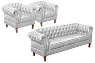 Conjunto Sofá Chesterfield 3 Lugares + 2 Poltronas Dom Pedro Branco Conjunto Sofá Chesterfield 3 Lugares + 2 Poltronas Dom Pedro Branco