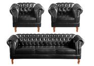 Conjunto Sofá Chesterfield 3 Lugares + 2 Poltronas Dom Pedro Preto Conjunto Sofá Chesterfield 3 Lugares + 2 Poltronas Dom Pedro Preto