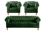 Conjunto Sofá Chesterfield 3 Lugares + 2 Poltronas Dom Pedro Verde