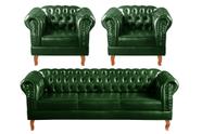 Conjunto Sofá Chesterfield 3 Lugares + 2 Poltronas Dom Pedro Verde
