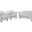 Conjunto Sofá Chesterfield Lugares 2 Poltronas Dom Pedro material sintético Branco