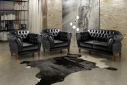 Conjunto Sofá Chesterfield Lugares 2 Poltronas Dom Pedro Preto
