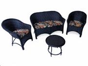 Conjunto Sofá com Poltronas Bali Área Externa Jardim Varanda Fibra Sintética cor tabaco Almofadas Rivieira Marrom