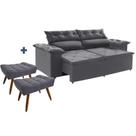 Conjunto Sofá Compact 2 metros retrátil e reclinável com Molas Espirais e 2 Puffs Suede Cinza - Sofá na Web
