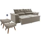 Conjunto Sofá Compact 200 cm retrátil e reclinável com Molas Espirais e 2 Puffs Suede Castor - Sofá na Web Conjunto Sofá Compact 200 cm retrátil e reclinável com Molas Espirais e 2 Puffs Suede Castor - Sofá na Web