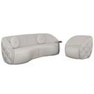 Conjunto Sofá Curvo E Poltrona Euphoria Em Bouclé Branco Com 2 Almofadas