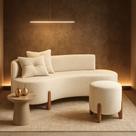 Conjunto Sofá Curvo Orgânico + 01 Puff Luna Boucle Branco - Montanaris Decor Conjunto Sofá Curvo Orgânico + 01 Puff Luna Boucle Branco - Montanaris Decor