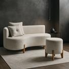 Conjunto Sofá Curvo Orgânico + 01 Puff Luna Boucle Cinza Claro - Montanaris Decor