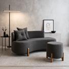 Conjunto Sofá Curvo Orgânico + 01 Puff Luna Boucle Cinza - Montanaris Decor Conjunto Sofá Curvo Orgânico + 01 Puff Luna Boucle Cinza - Montanaris Decor