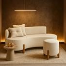 Conjunto Sofá Curvo Orgânico + 01 Puff Luna Boucle Off White - Montanaris Decor