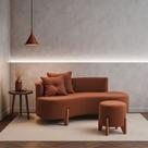 Conjunto Sofá Curvo Orgânico + 01 Puff Luna Boucle Terracota - Montanaris Decor Conjunto Sofá Curvo Orgânico + 01 Puff Luna Boucle Terracota - Montanaris Decor