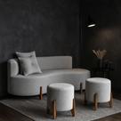 Conjunto Sofá Curvo Orgânico + 02 Puff Luna Boucle Cinza Claro - Montanaris Decor