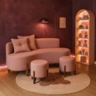 Conjunto Sofá Curvo Orgânico + 02 Puff Luna Boucle Rosa - Montanaris Decor