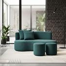 Conjunto Sofá Curvo Orgânico + 2Puffs Nature Gaia Boucle Azul Turquesa - Montanaris Decor Conjunto Sofá Curvo Orgânico + 2Puffs Nature Gaia Boucle Azul Turquesa - Montanaris Decor