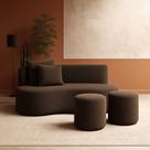 Conjunto Sofá Curvo Orgânico + 2Puffs Nature Gaia Boucle Marrom - Montanaris Decor Conjunto Sofá Curvo Orgânico + 2Puffs Nature Gaia Boucle Marrom - Montanaris Decor