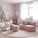 Conjunto Sofá Curvo Orgânico + 2Puffs Nature Gaia Suede Rosê - Montanaris Decor