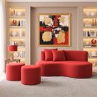 Conjunto Sofá Curvo Orgânico + 2Puffs Nature Gaia Suede Vermelho - Montanaris Decor Conjunto Sofá Curvo Orgânico + 2Puffs Nature Gaia Suede Vermelho - Montanaris Decor