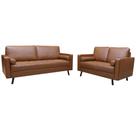Conjunto Sofá de Couro 2 e 3 lugares Vancouver M06 Cor Conhaque 457 - Amarena Móveis