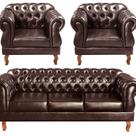Conjunto Sofá Duquesa Chesterfield 3 Lugares + 2 Poltronas Marrom Café Conjunto Sofá Duquesa Chesterfield 3 Lugares + 2 Poltronas Marrom Café
