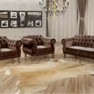 Conjunto Sofá Duquesa Chesterfield Lugares e 2 Poltronas Marrom