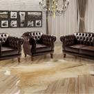 Conjunto Sofá Duquesa Chesterfield Lugares e 2 Poltronas Marrom Café