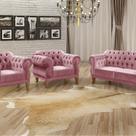 Conjunto Sofá Duquesa Chesterfield Lugares e 2 Poltronas Rosa Rose