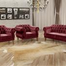 Conjunto Sofá Duquesa Chesterfield Lugares e 2 Poltronas Vermelho Bordô