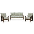 Conjunto Sofá Havaí 3 Lugares + 2 Poltronas de Madeira com Almofadas Confortáveis - Bege
