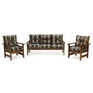Conjunto Sofá Havaí 3 Lugares + 2 Poltronas de Madeira com Almofadas Confortáveis - Floral