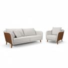 Conjunto Sofá Living Hórus e Poltrona Tecido Composê Linho Cru e Marrom Terracota 2,00M