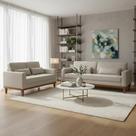 Conjunto Sofá Living Valência 3 e 2 Lug. Base Madeira Linho BEGE Conjunto Sofá Living Valência 3 e 2 Lug. Base Madeira Linho BEGE