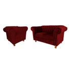 Conjunto Sofa Namoradeira Chesterfield Capitone Luis XV Suede Bordo / decoracao, sala tv estar, recepcao