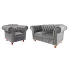 Conjunto Sofa Namoradeira Chesterfield Capitone Luis XV Suede Cinza / decoracao, sala tv estar, recepcao