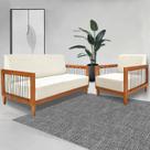 Conjunto Sofá Namoradeira e Poltrona Sala de Estar Pés Madeira Maciça Corda Náutica Preta Manila Linho Off White Rústico G63 - Gran Belo