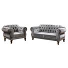Conjunto Sofá Namoradeira Elisabeth Chesterfield Capitone Suede Cinza Decorativa / Sala, Tv, Estar, Recepção, barbearia