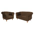Conjunto Sofá Namoradeira Elisabeth Chesterfield Capitone Suede Marrom Decorativa / Sala, Tv, Estar, Recepção