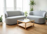 Conjunto Sofá Orgânico 3 Lugares 160cm Boucle Cinza