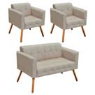 Conjunto Sofá Retrô 2 Lugares e 02 Poltronas Elisa Suede Bege - D'Rossi